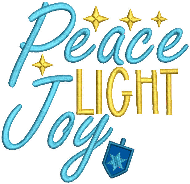 Peace Light And Joy Hanukkah Applique Machine Embroidery Design Digitized Pattern