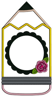 Pencil With a Flower Frame For Monogram Applique Machine Embroidery Design Digitized Pattern