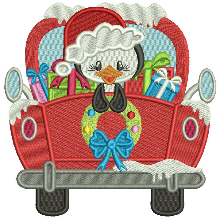 Penguin In The Back Of The Truck With Presents Christmas Filled Machine Embroidery Design Digitized Pattern Filled Machine Embroidery Design Digitized Pattern