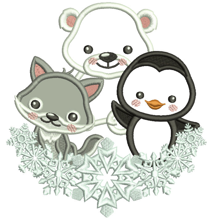 Penguin Polar Bear and a Fox Christmas Applique Machine Embroidery Design Digitized Pattern