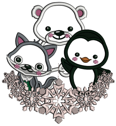 Penguin Polar Bear and a Fox Christmas Applique Machine Embroidery Design Digitized Pattern