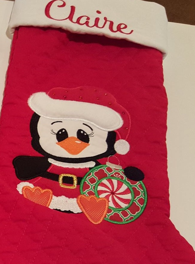Penguin Witch a Christmas Hat Applique Machine Embroidery Digitized Design Pattern