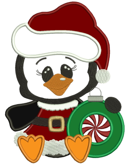 Penguin Witch a Christmas Hat Applique Machine Embroidery Digitized Design Pattern