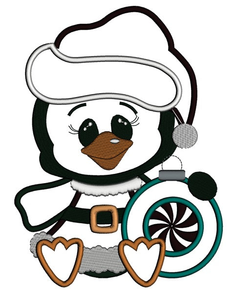 Penguin Witch a Christmas Hat Applique Machine Embroidery Digitized Design Pattern