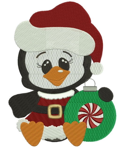 Penguin Witch a Christmas Hat Filled Machine Embroidery Digitized Design Pattern