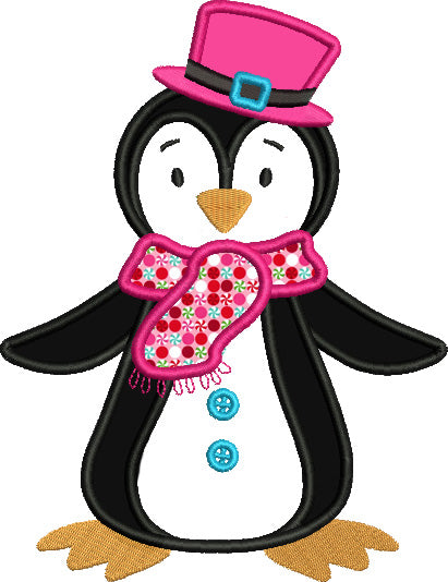 Penguin With a Big Hat Christmas Applique Machine Embroidery Digitized Design Pattern