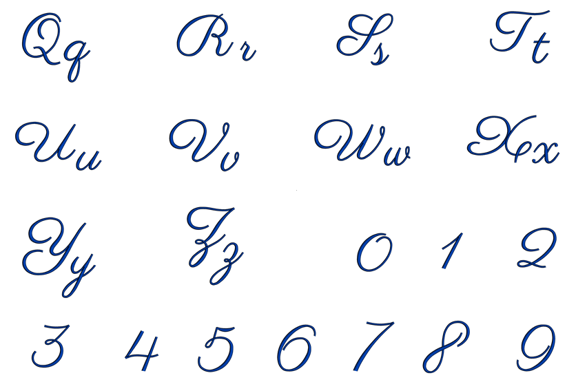 Perlo Font Machine Embroidery Script Upper and Lower Case 1 2 3 inches