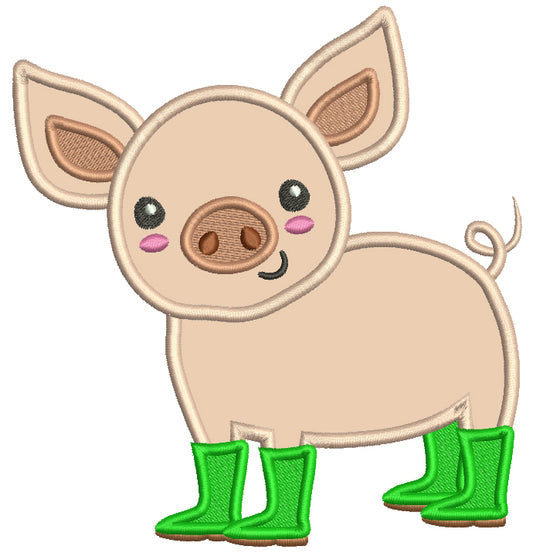 Piggy Wearing Boots Applique Machine Embroidery Design Digitized Pattern