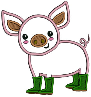 Piggy Wearing Boots Applique Machine Embroidery Design Digitized Pattern