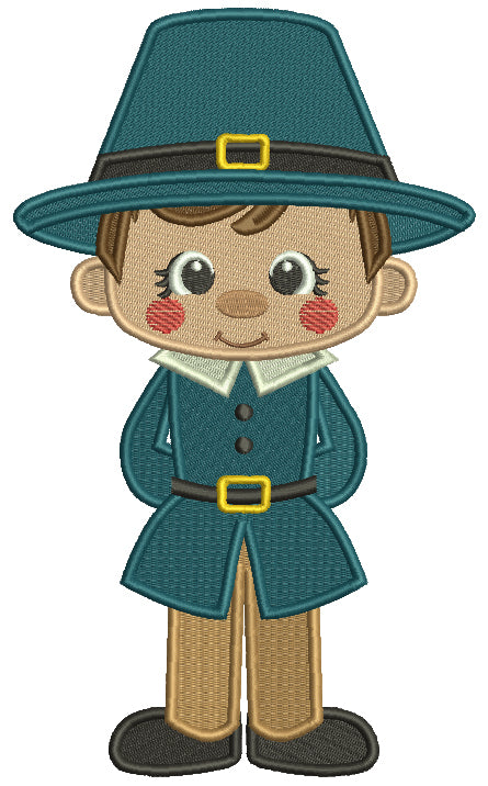 Pilgrim Boy Soldier Thanksgiving Filled Machine Embroidery Design Digitized Pattern