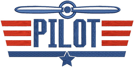 Pilot With Wings Airplane Filled Machine Embroidery Design Digitized Pattern
