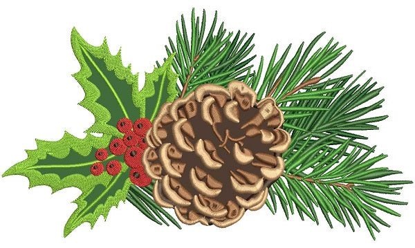 Pine Cone Applique Christmas Machine Embroidery Design Digitized Pattern