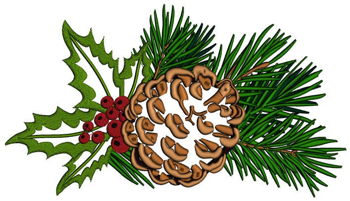 Pine Cone Applique Christmas Machine Embroidery Design Digitized Pattern