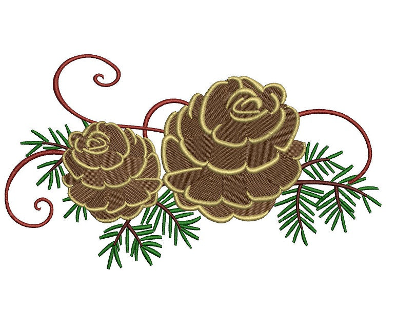 Pine Cone Christmas Filled Machine Embroidery Digitized Design Pattern