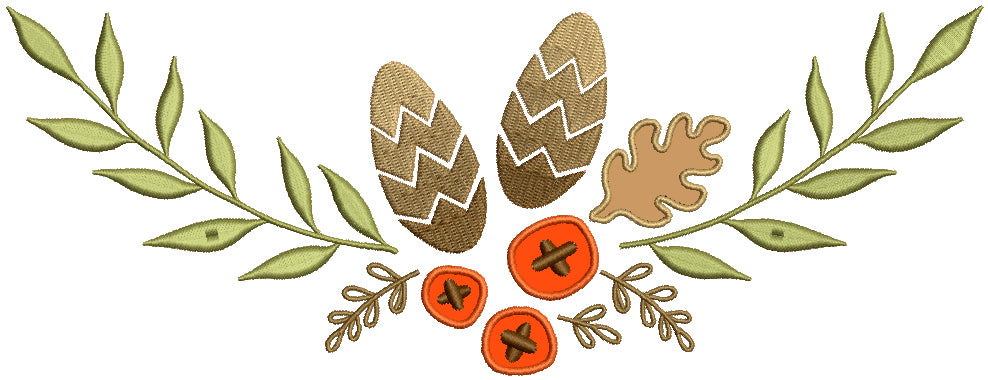 Pine Cones And Branches Arrangement Fall Applique Machine Embroidery Design Digitized Pattern