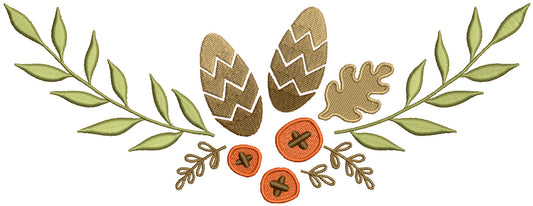 Pine Cones And Branches Arrangement Fall Filled Machine Embroidery Design Digitized Pattern