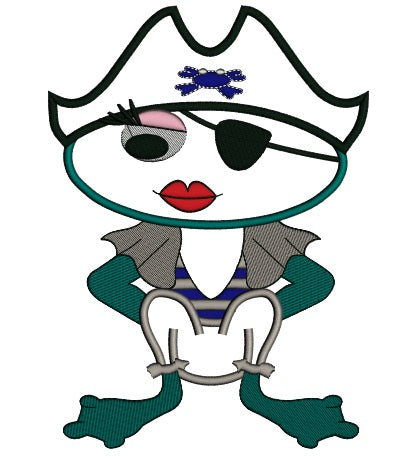 Pirate Girl Frog Applique Machine Embroidery Digitized Design Pattern