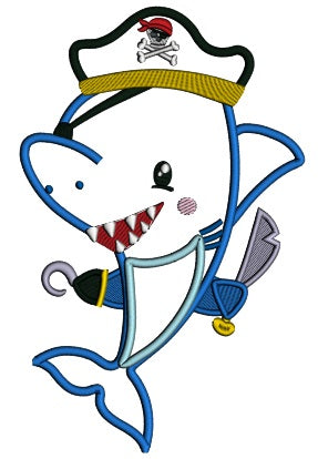 Pirate Shark Applique Machine Embroidery Design Digitized Pattern