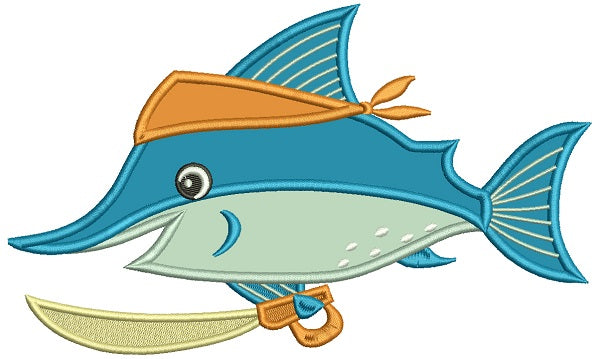 Pirate Swordfish Applique Machine Embroidery Design Digitized Pattern