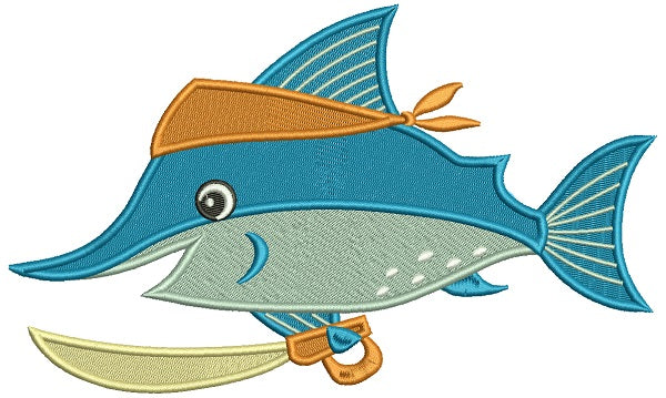 Pirate Swordfish Filled Machine Embroidery Design Digitized Pattern