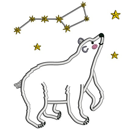 Polar Bear Big Dipper Constellation Applique Machine Embroidery Design Digitized Pattern