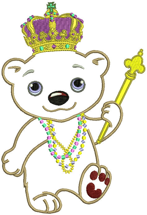 Polar Bear Mardi Gras Applique Machine Embroidery Design Digitized Pattern