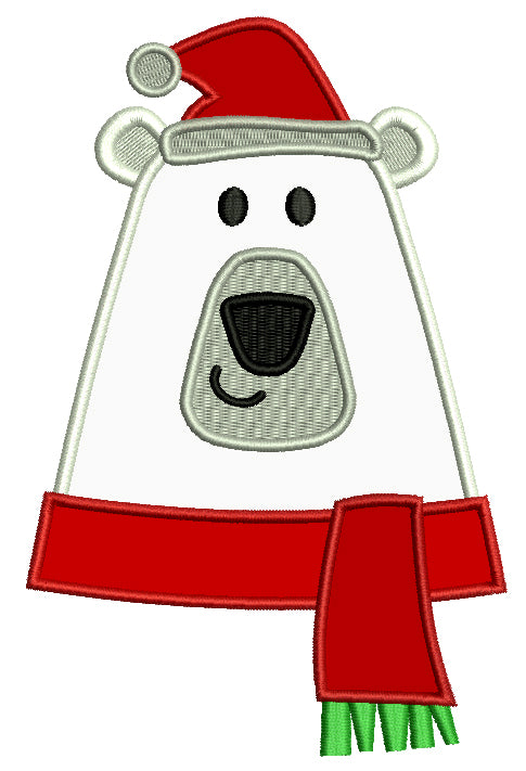 Polar Bear Wearing Santa Hat Applique Machine Embroidery Design Digitized Pattern