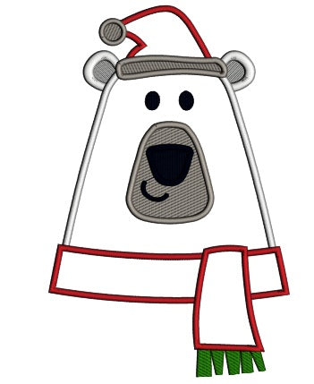 Polar Bear Wearing Santa Hat Applique Machine Embroidery Design Digitized Pattern