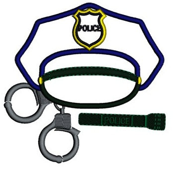 Police Cap with Handcuffs Applique Embroidery Digitized Design Pattern - Instant Download- 4x4 , 5x7, 6x10