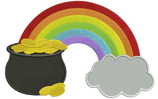 Pot of Gold St Patricks Day Irish Filled Machine Embroidery Design Digitized Pattern