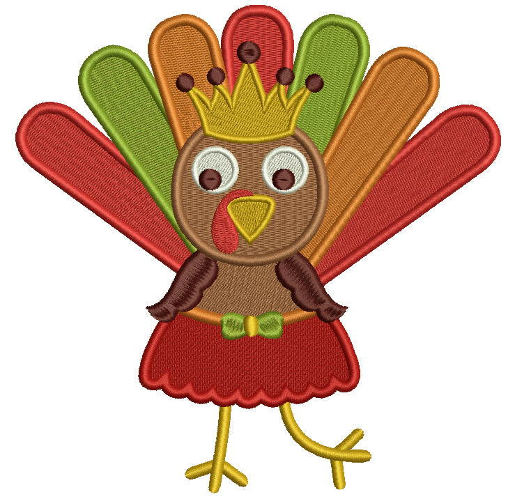 Pretty Girl Turkey With a Crown and Waering Skirt Thanksgiving Filled Machine Embroidery Digitized Design Pattern