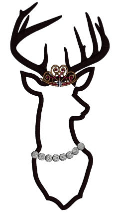 Princess Doe Dear Wearing a Tiara Hunting Applique Machine Embroidery Design Digitized Pattern