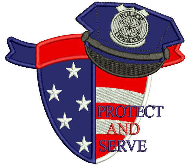 Protect And Serve Police Officer Applique Machine Embroidery Digitized Design Pattern