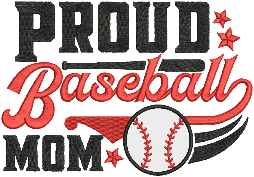 Proud Baseball Mom Stars Sports Applique Machine Embroidery Design Digitized Pattern