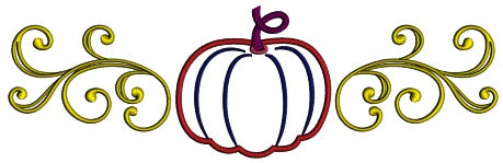 Pumpkin And Swirly Branches Applique Machine Embroidery Design Digitized Pattern