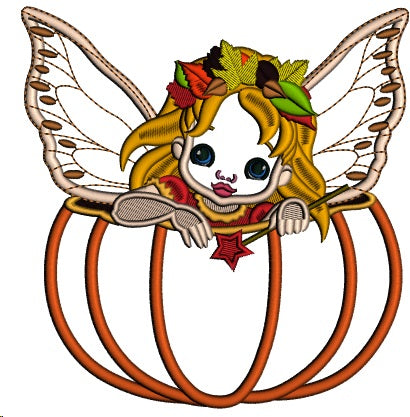 Pumpkin Fairy Thanksgiving Applique Machine Embroidery Design Digitized Pattern