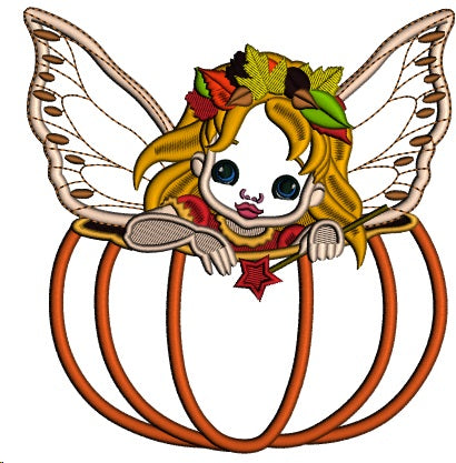 Pumpkin Fairy Thanksgiving Applique Machine Embroidery Design Digitized Pattern