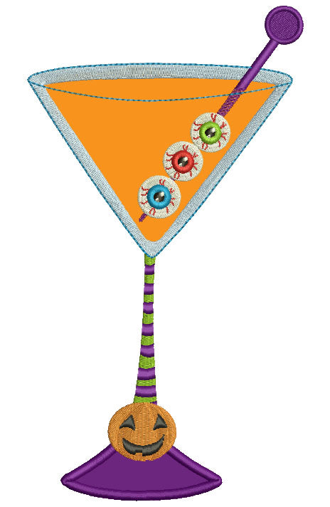 Pumpkin Halloween Martini Applique Machine Embroidery Digitized Design Pattern