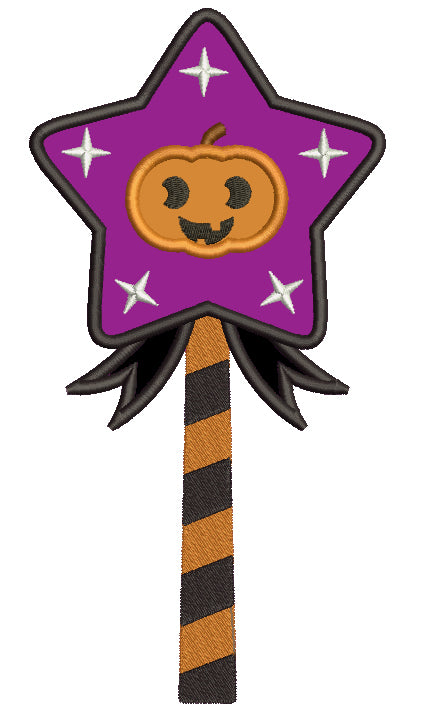 Pumpkin Star Magic Wand Halloween Applique Machine Embroidery Digitized Design Pattern