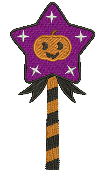 Pumpkin Star Magic Wand Halloween Filled Machine Embroidery Digitized Design Pattern