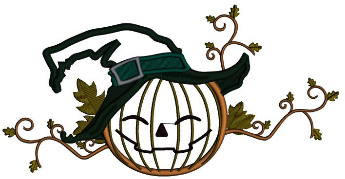 Pumpkin Wearing Witch's Hat Halloween Applique Machine Embroidery Design Digitized Pattern