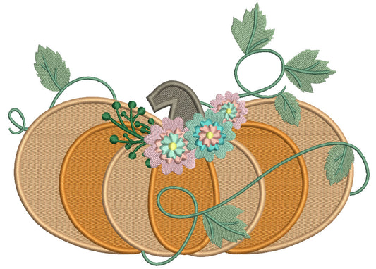 Pumpkin With Flowers And Vines Fall Filled Machine Embroidery Design Digitized Pattern