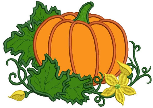 Pumpkin With Leaves Applique Machine Embroidery Design Digitized Pattern