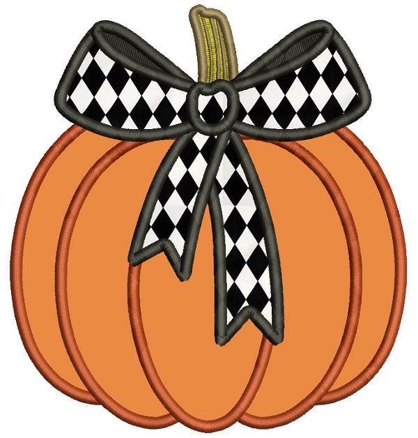 Pumpkin With a Ribbon Thanksgiving Applique Machine Embroidery Design Digitized Pattern