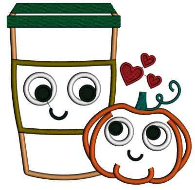 Pumpkin and Coffee Cup Applique Machine Embroidery Digitized Design Pattern