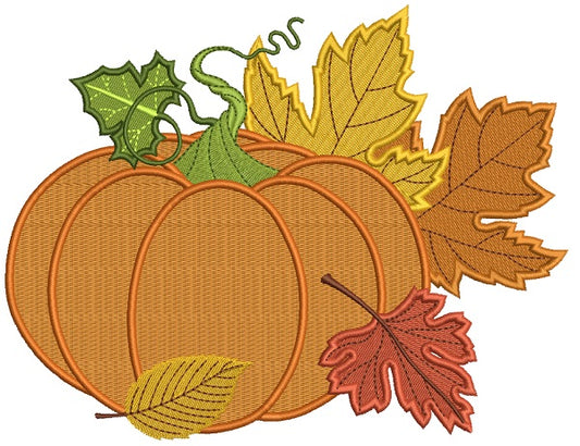Pumpkin and Fall Leaves Arrangements Filled Machine Embroidery Design Digitized Pattern