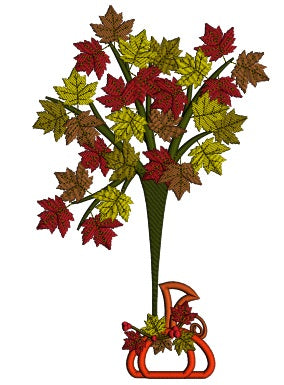 Pumpkin and a Tree Fall Applique Machine Embroidery Digitized Design Pattern