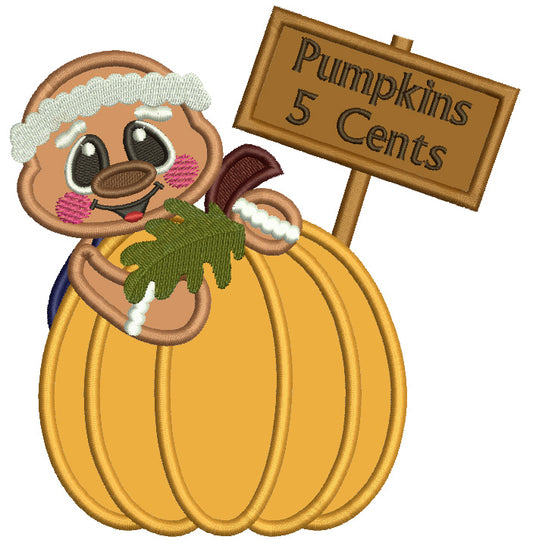 Pumpkins 5 Cents Gingerbread Man Applique Machine Embroidery Design Digitized Pattern