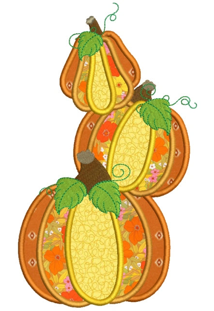 Pumpkins Stacked On Top Of Each Other Thanksgiving Applique Machine Embroidery Design Digitized Pattern