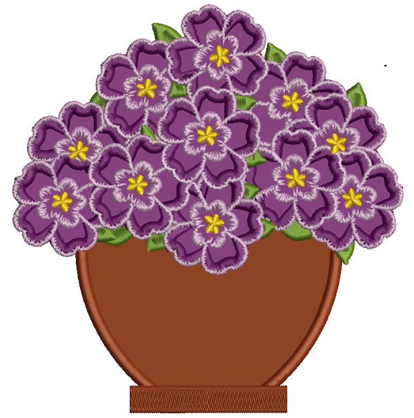 Purple Flowers In Plain Pot Applique Machine Embroidery Design Digitized Pattern